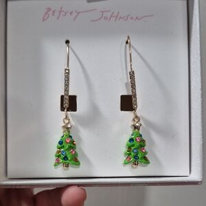 Betsey Johnson Festive Green Tree Earrings